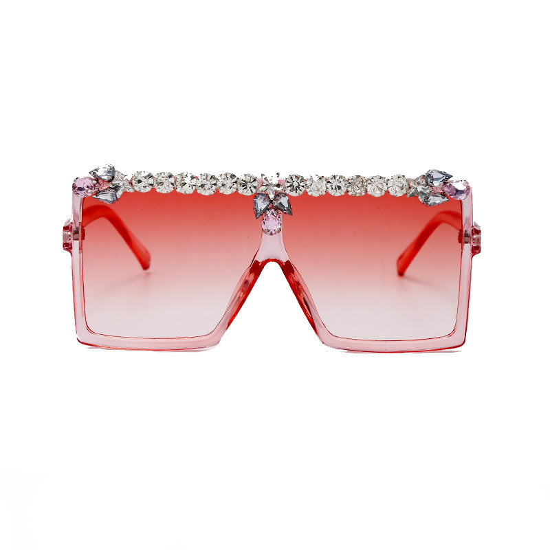 Wholesale Diamond Inlaid Square Large Frame PC Sunglasses